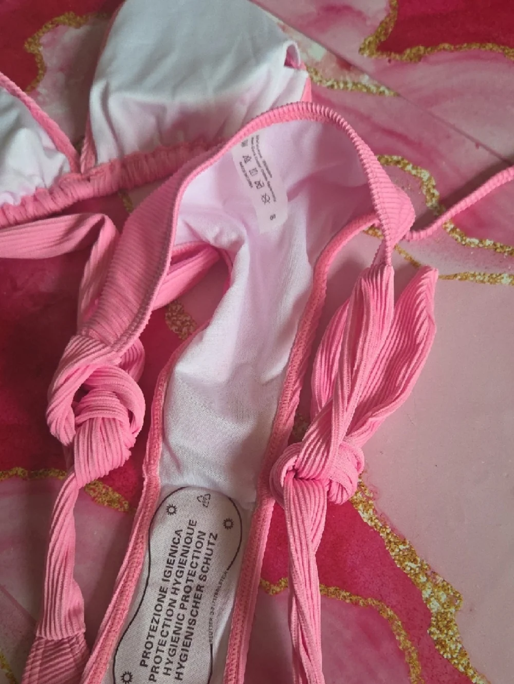 Pink Ribbed Beaded Strap Bikini Set - Picture 4 of 4